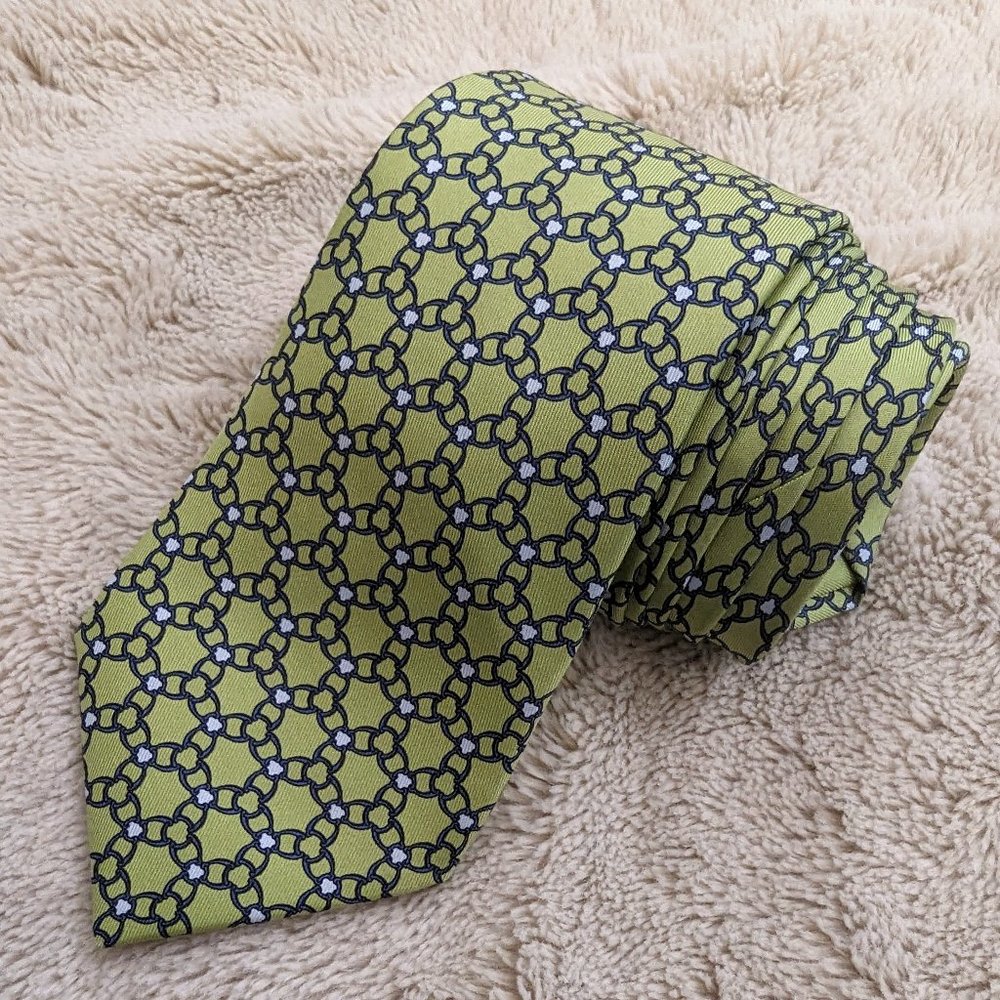 HERMÈS PARIS Equestrian Geometric Pattern Yellow Silk Tie 5339 TA